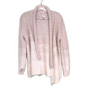Cupio White & Gray Eyelash Fuzzy Cardigan Sweater Size XL